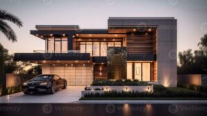 AI Generative Exterior of modern luxury house with garden and beautiful ...
